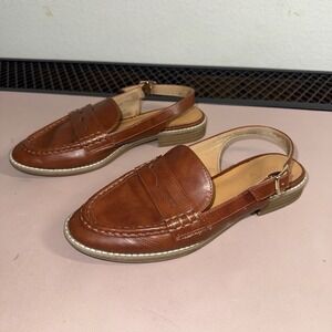 Universal T Brown Leather Slingback Penny Loafers Womens 5.5 Memory Foam Insoles
